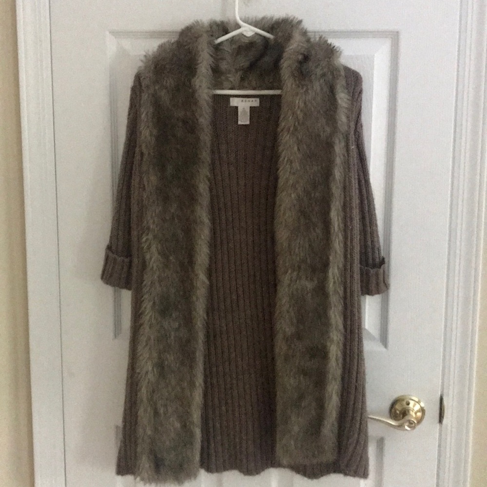 Faux fur trimmed cardigan